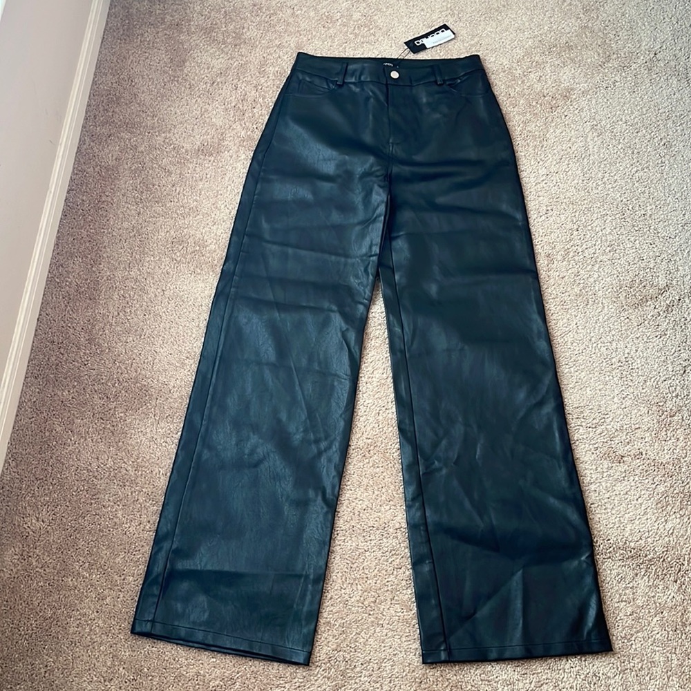 Boohoo Faux Leather High Waisted Wide Leg Trousers